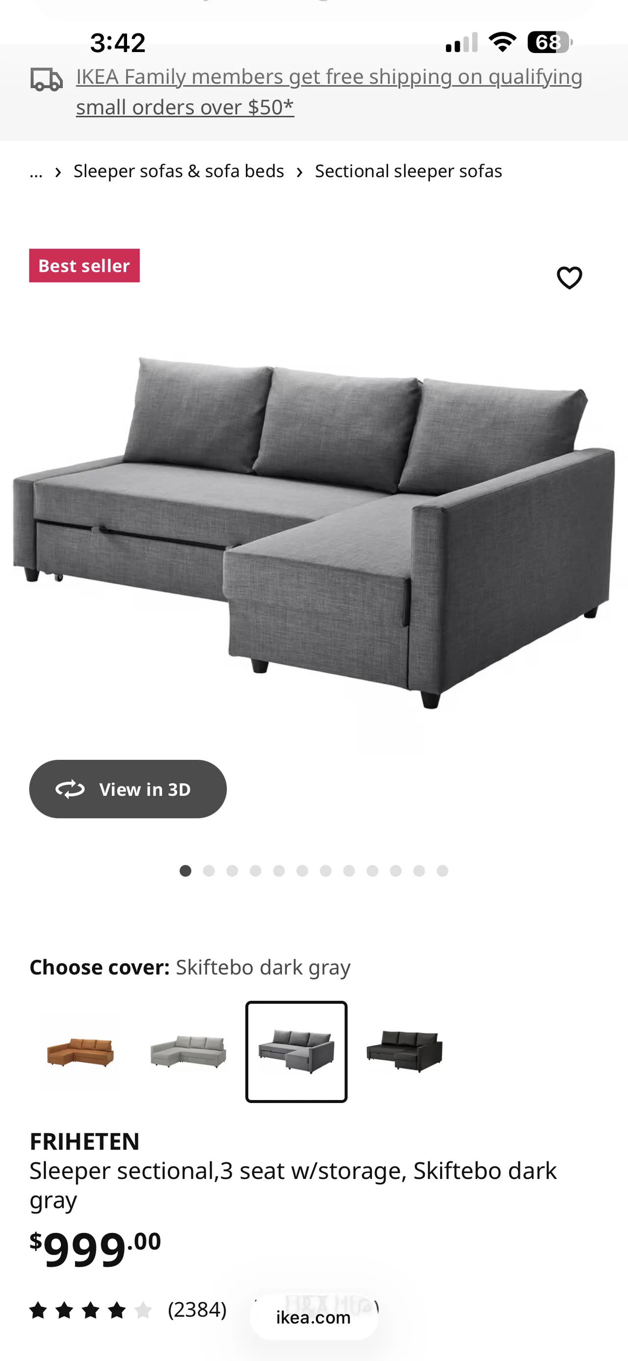 ikea FRIHETEN 1000 -> 150불에 팝니다
					가구
					Los Angeles