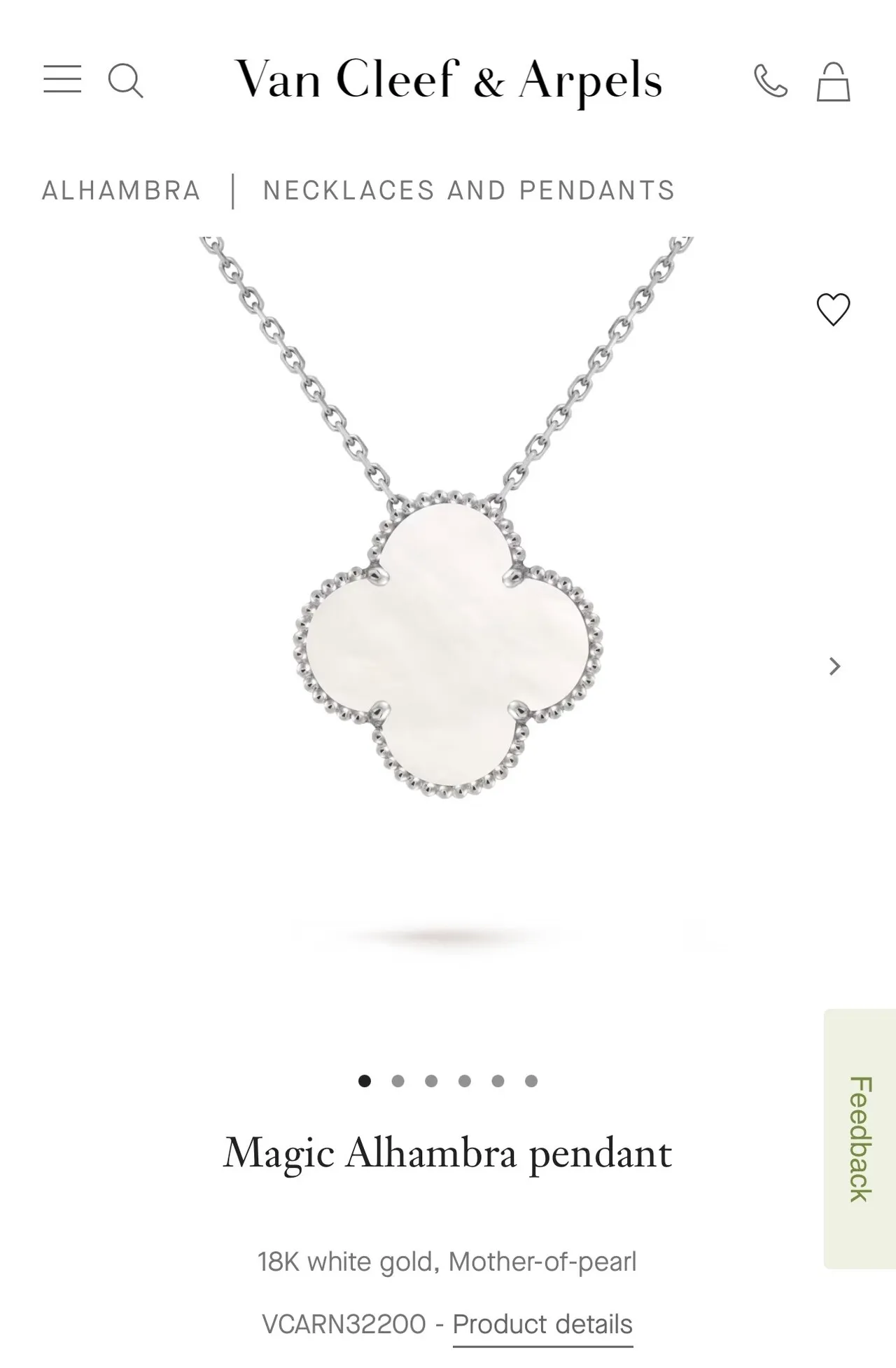 새상품/풀세트 반클리프 아펠 매직 알함브라 펜던트 화이트골드 자개 (미사용)
					의류/패션
					Los Angeles