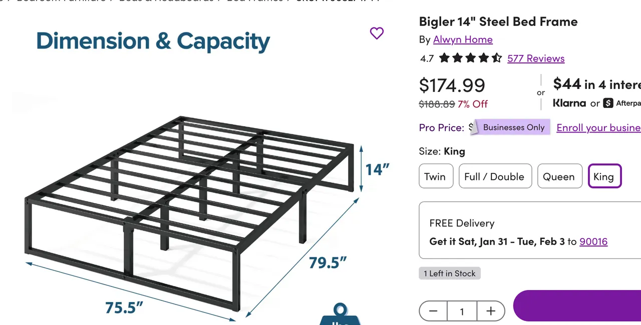 킹싸이즈 트윈 싸이즈 침대 프레임
					가구
					Los Angeles