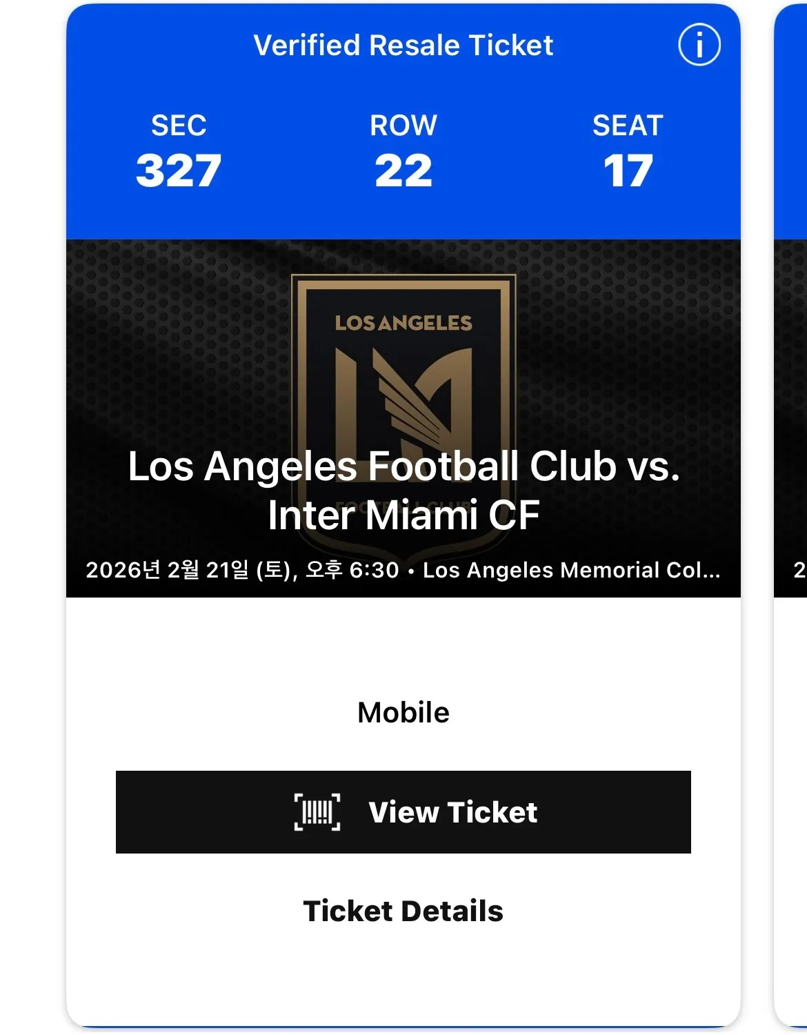 손흥민vs메시 2026 MLS개막전 축구경기 티켓
					기타
					Oc,la