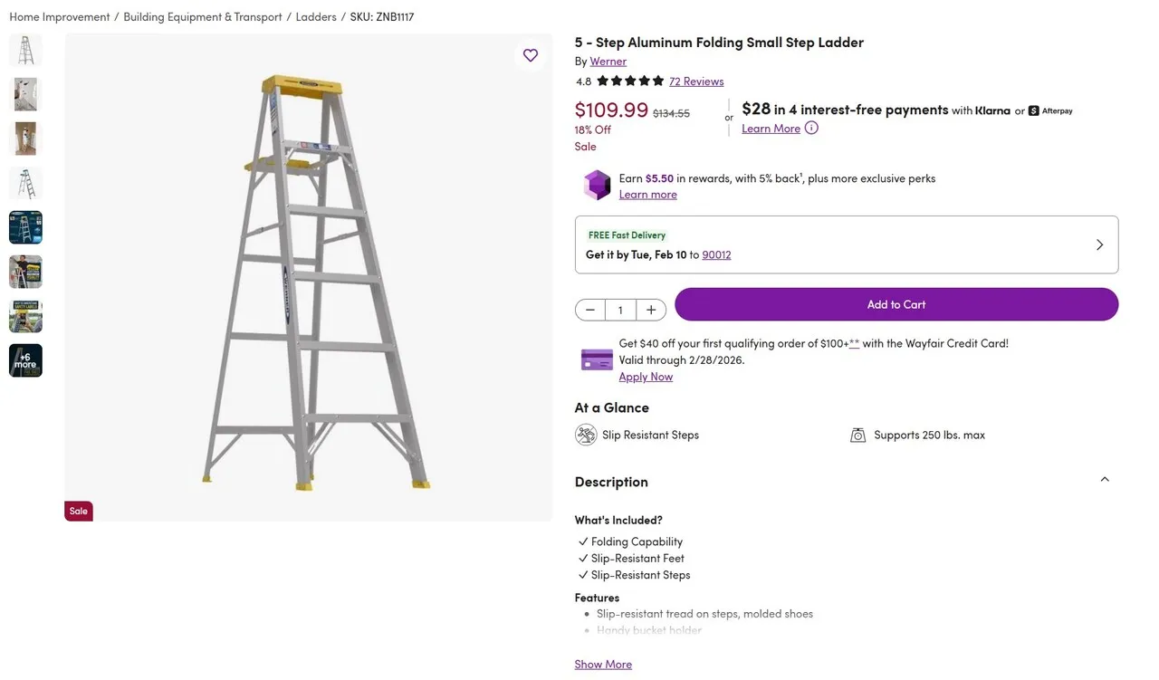 Werner 5steps Aluminum Ladder
					기타
					Los Angeles