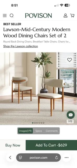 Lawson-Mid-Century Modern Wood Dining Chairs Set 2
					가구
					Los Angeles