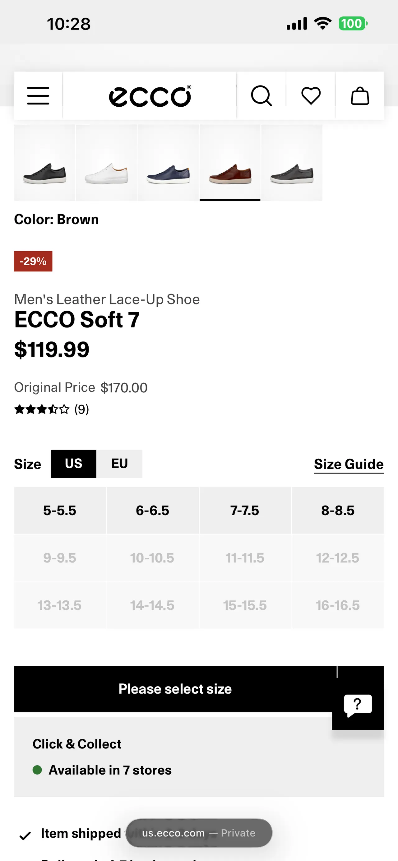 Ecco soft 7 Premier Sneaker (Brown), size 10-10.5 US
					의류/패션
					Koreatown