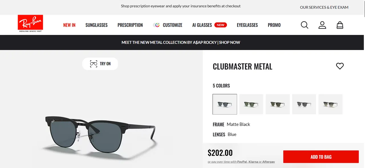 RAY BARN CLUBMASTER METAL 선글라스
					의류/패션
					Los Angeles