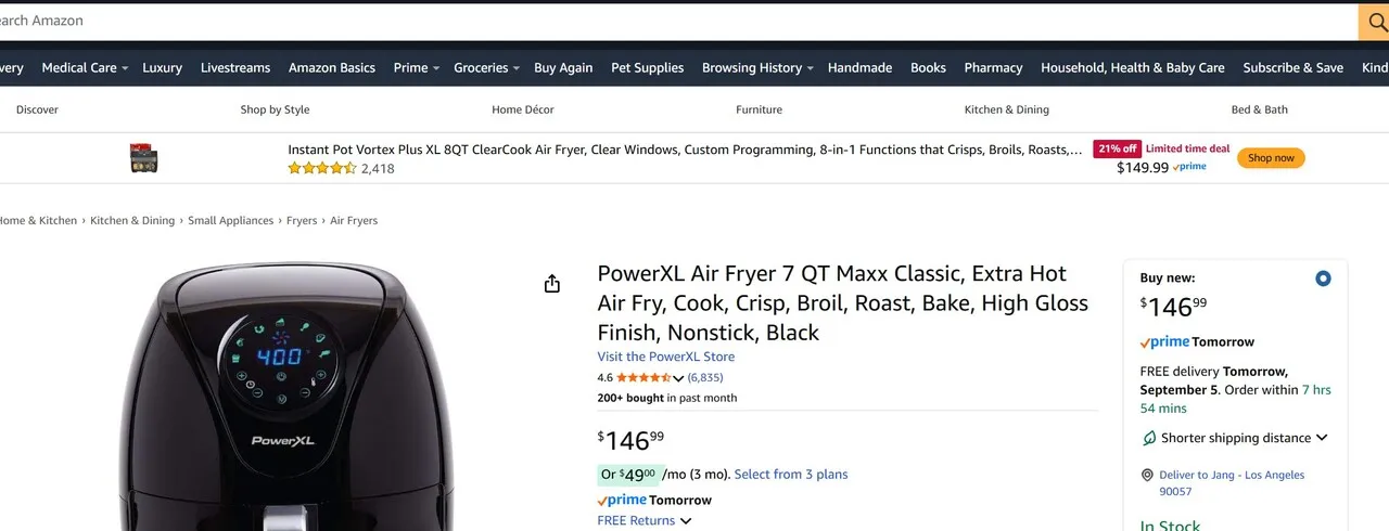 PowerXL 7-qt Classic Digital Air Fryer 에어 프라이어
					무빙세일
					Koreatown