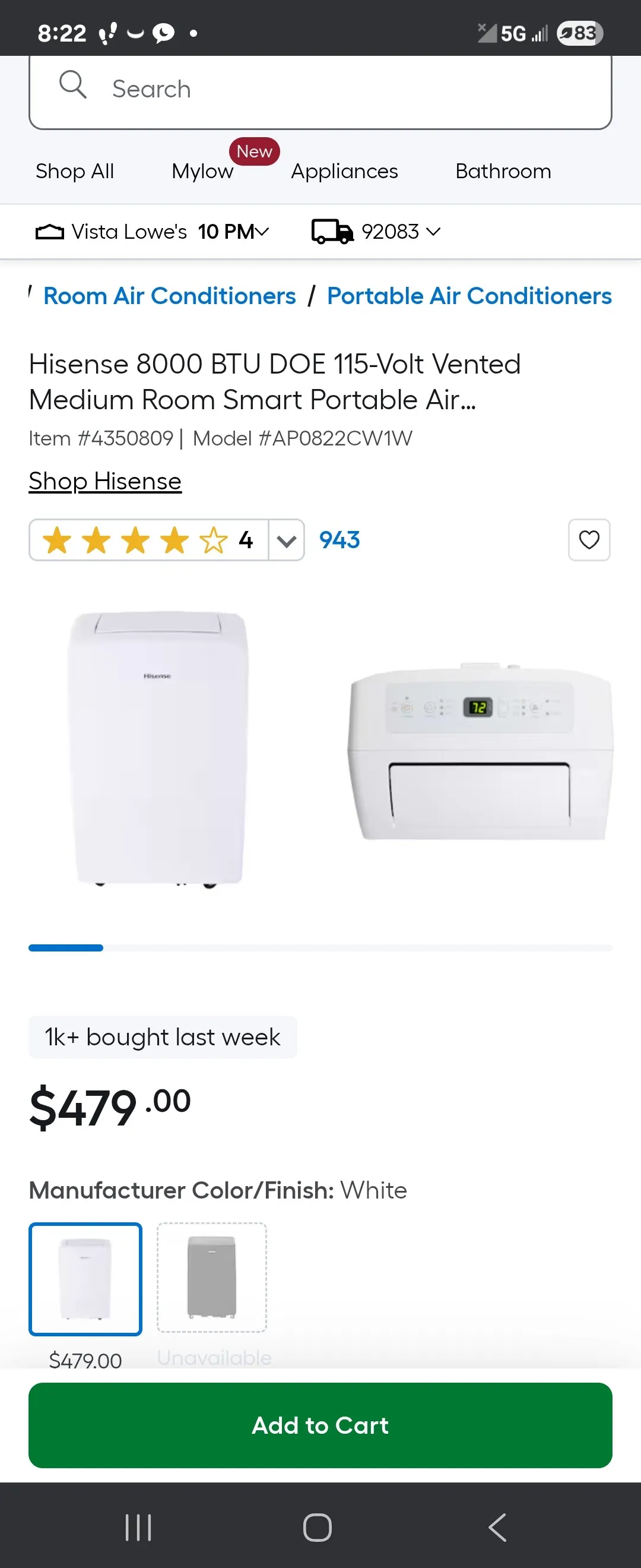 에어컨
					전자/가전
					Buena Park