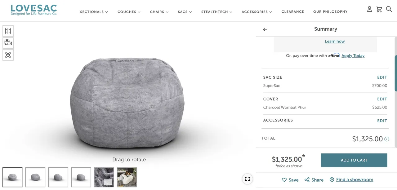 lovesec supersac 빈백
					가구
					브에나팍