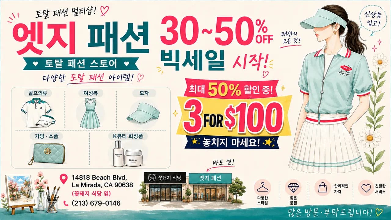 골프의류 토탈패션 빅세일
					의류/패션
					Buena Park